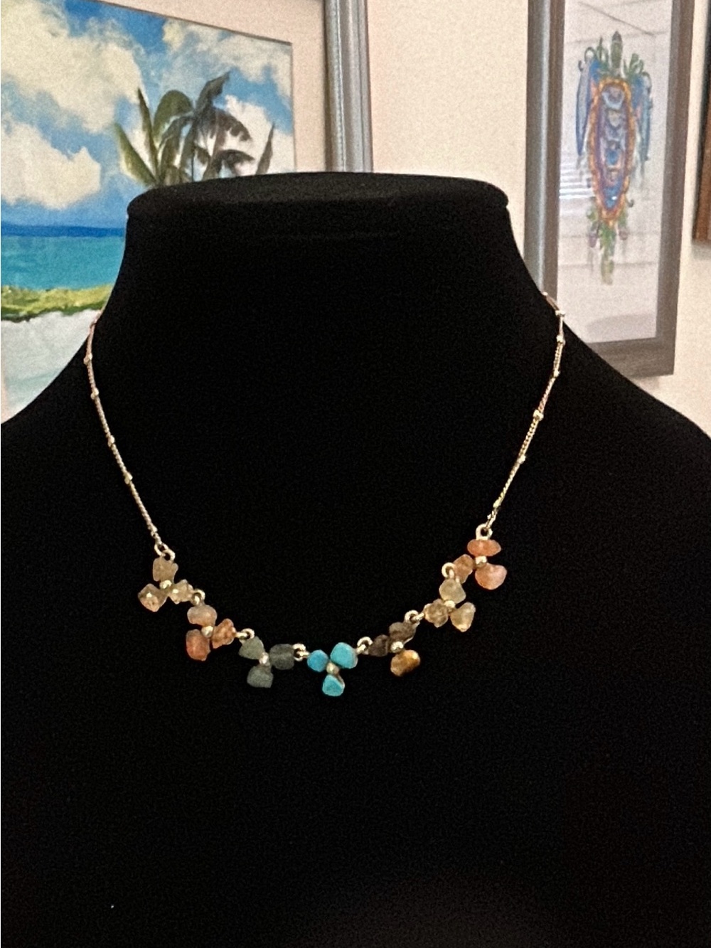 Monet Gold-Tone Necklace with Turquoise, Peach & Green Beads